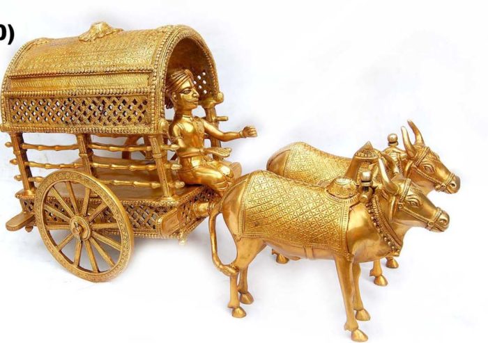 Brass Bull Cart Statue ( C460 )